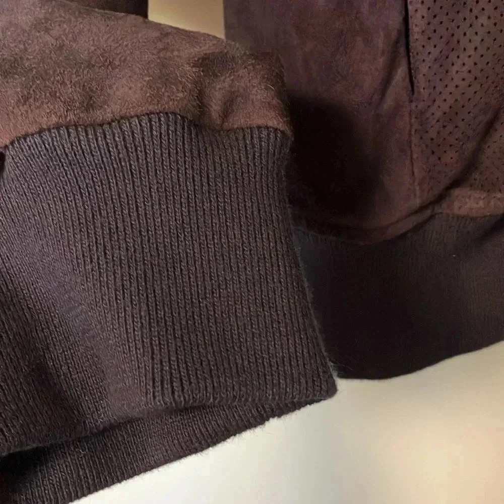 Paul Smith purple eggplant perforated goat suede leather bomber jacket - Picture 6 of 10